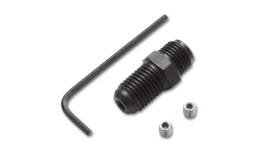 Vibrant -4AN to 7/16-24 oil restrictor fitting kit for Garrett ball bearing turbochargers, shown in the image.