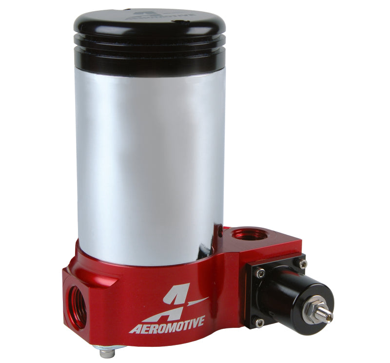 Aeromotive A2000 drag race carbureted fuel pump with metallic finish and compact design for high-performance automotive applications.