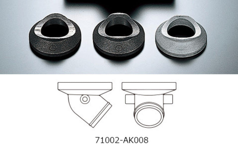 HKS 50mm weld-on steel BOV flange for blow-off valve installation, showing a durable, metallic flange with bolt holes.
