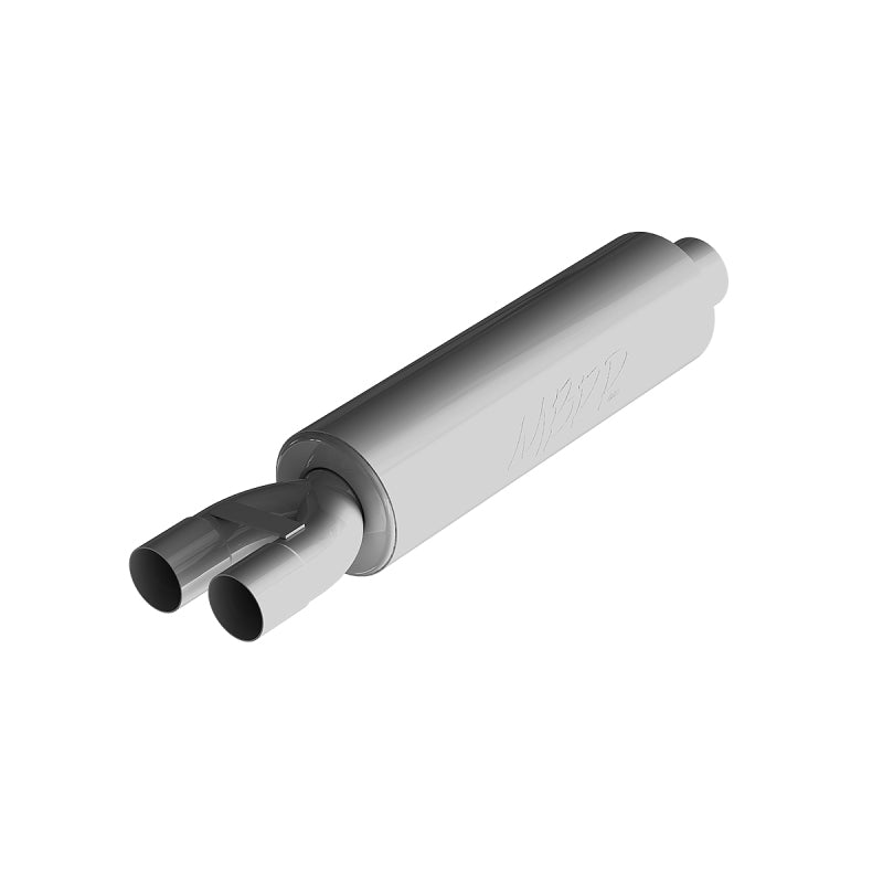 MBRP universal chambered aluminum muffler with 3-inch inlet, 2.5-inch outlet, and 30.5-inch length, automotive exhaust component