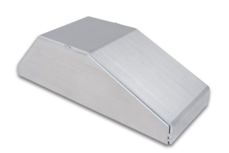 Vibrant I/C end tank for forced induction, 4.5-inch wide, 11.8-inch long, 3.5-inch tall, made of 5052 aluminum with horizontal I/C core.