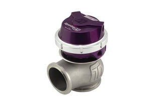 Turbosmart WG45 Gen V Hyper-Gate 45 wastegate with purple actuator and 14psi boost settings, designed for turbocharged engines.