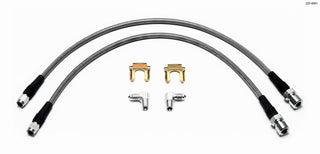 Wilwood front mini-Cooper brake line kit with flexible steel lines and fittings, designed for enhanced brake performance.