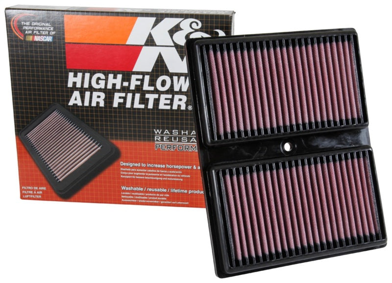K&N Engineering drop-in air filter for 2015-2017 Audi A1 L3-1.0L F/l engine, showing the clean, reusable filter element.