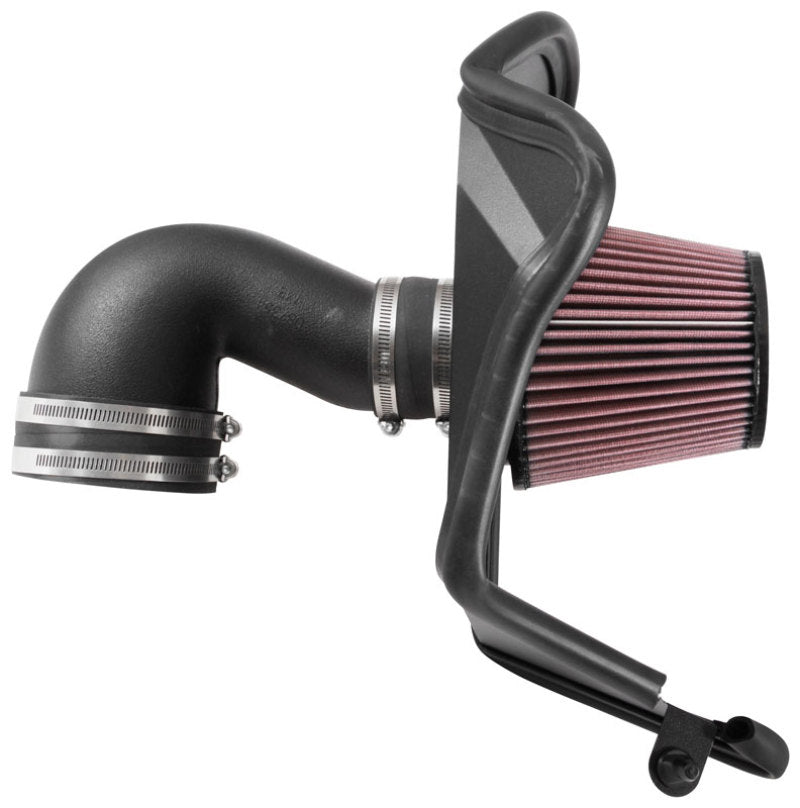 K&N Engineering cold air intake for 2016-2017 Chevrolet Camaro L4 2.0L turbo engine, showing the performance aircharger system.