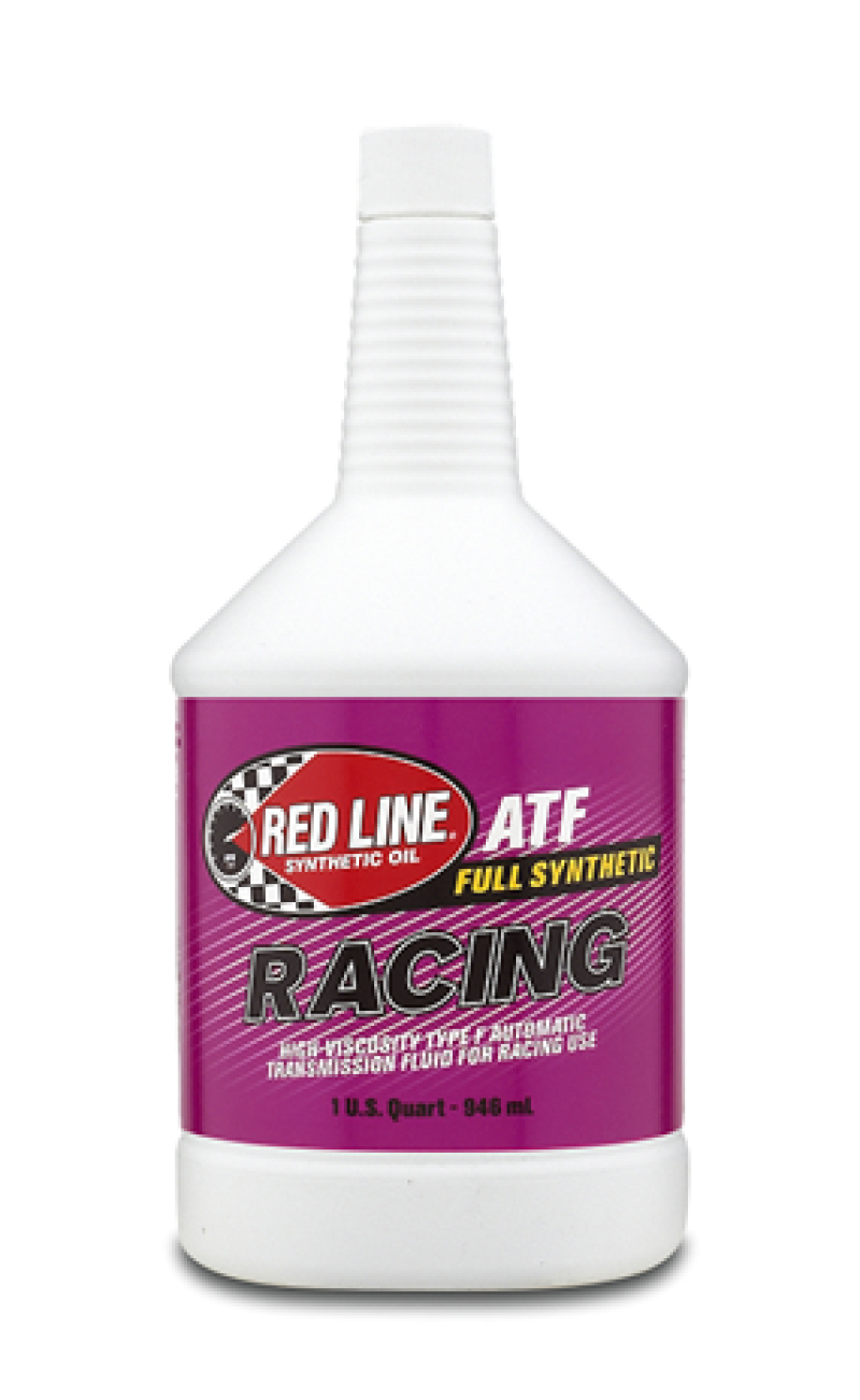 Red Line Racing ATF gear oil quart bottle, red and black label with product details, suitable for high-performance vehicle transmission.