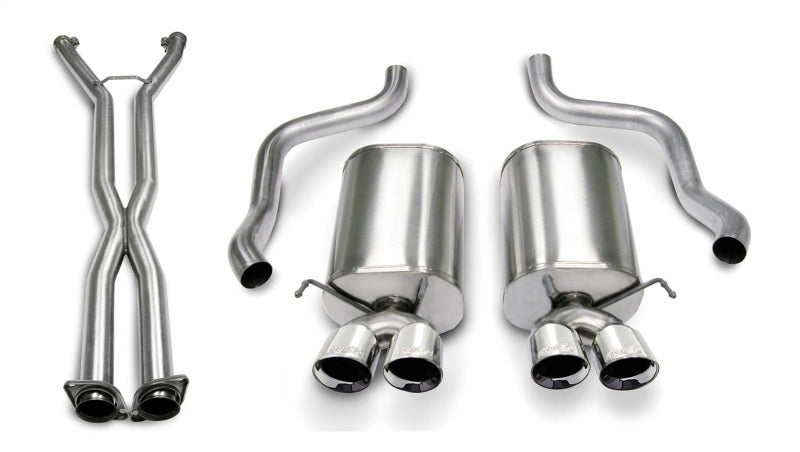 CORSA Performance Axle-Back Sport exhaust system with polished tips and dual outlets on a vehicle.