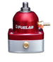 Fuelab 515 EFI adjustable fuel pressure regulator with -6AN inlet and return, red finish, for 25-90 PSI fuel system applications.