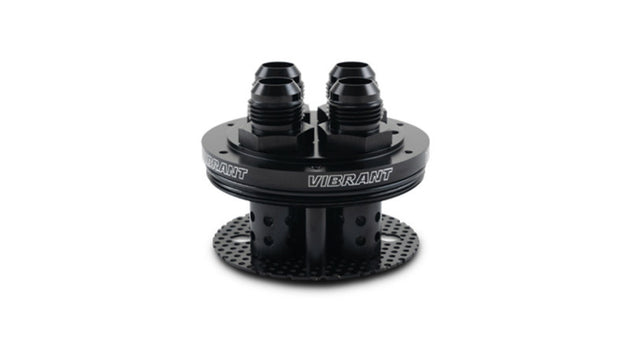Vibrant 4-port oil catch can lid assembly for automotive oil catch cans, shown in a close-up view with multiple ports.