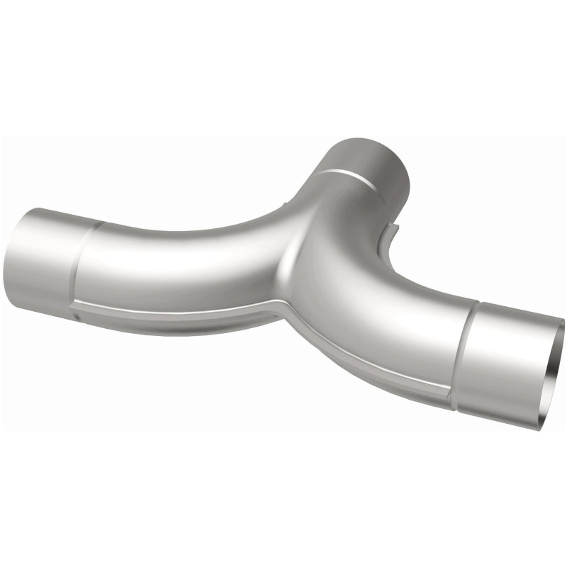 MagnaFlow 2.50 inch stainless steel smooth transition T connecting pipe with 90/90 degree bends for exhaust systems.