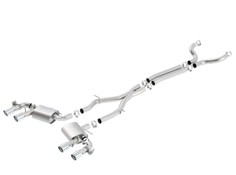 Borla 2017+ Chevy Camaro ZL1 6.2 ATAK catback exhaust with dual split rear exit, showing polished stainless steel pipes and tips.
