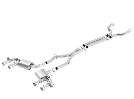 Borla 2017+ Chevy Camaro ZL1 6.2 ATAK catback exhaust with dual split rear exit, showing polished stainless steel pipes and tips.