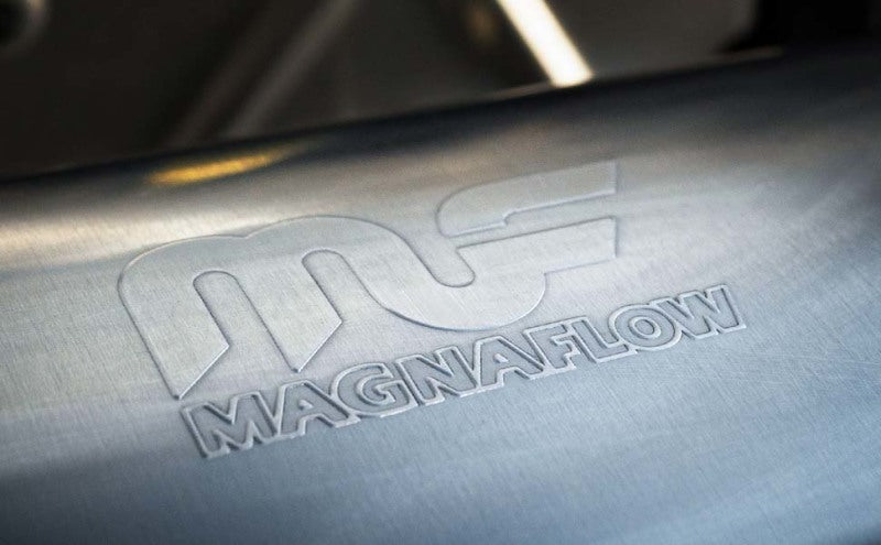 MagnaFlow muffler with tip, model RS 14X5X8, featuring a chrome finish and visible exhaust tip, automotive exhaust component.