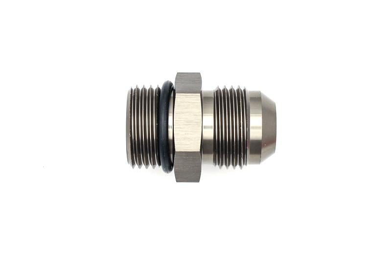 DeatschWerks 10AN ORB male to male fitting adapter with O-ring, shown in close-up detail for fuel or oil line connections.