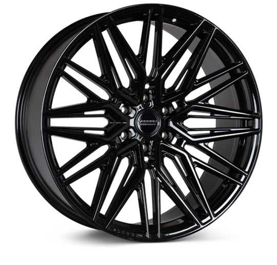 Vossen HF6-5 22-inch forged gloss black wheel with deep face, 6x135 bolt pattern, ET20 offset, and 87.1 hub bore.