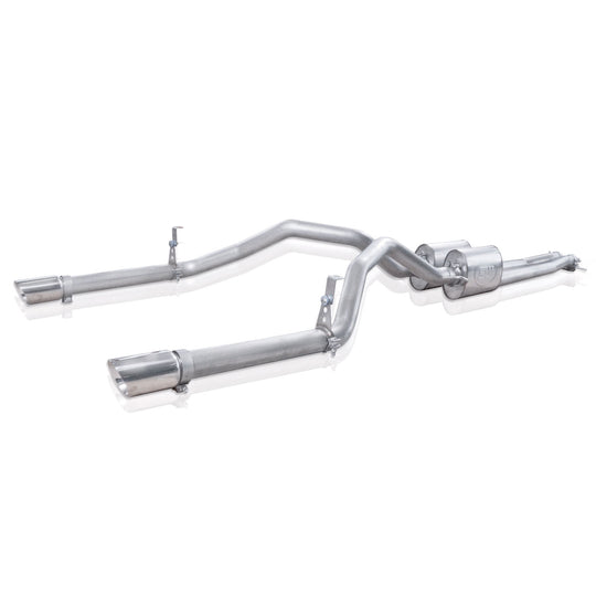 Stainless Works Lightning Style Catback exhaust system for 2007-2018 Chevy Silverado, shown on a pickup truck.