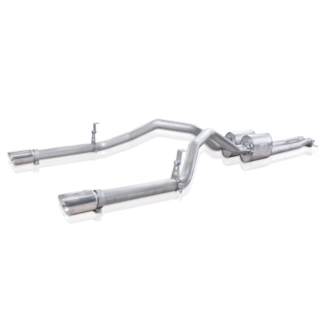Stainless Works Lightning Style Catback exhaust system for 2007-2018 Chevy Silverado, shown on a pickup truck.