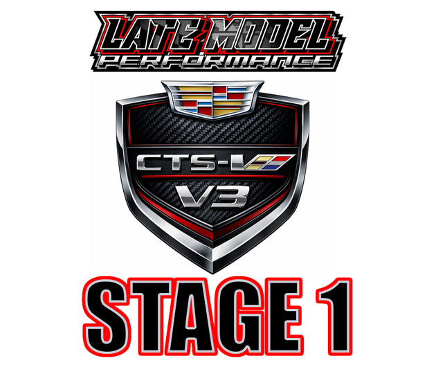 LMP Cadillac CTS-V3 Stage 1 Package showing upgraded performance parts and components on the vehicle engine bay.