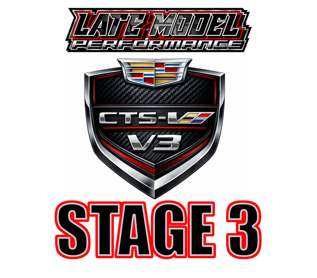 LMP Cadillac CTS-V3 Stage 3 Package showing performance upgrade components on a sleek Cadillac CTS-V model.