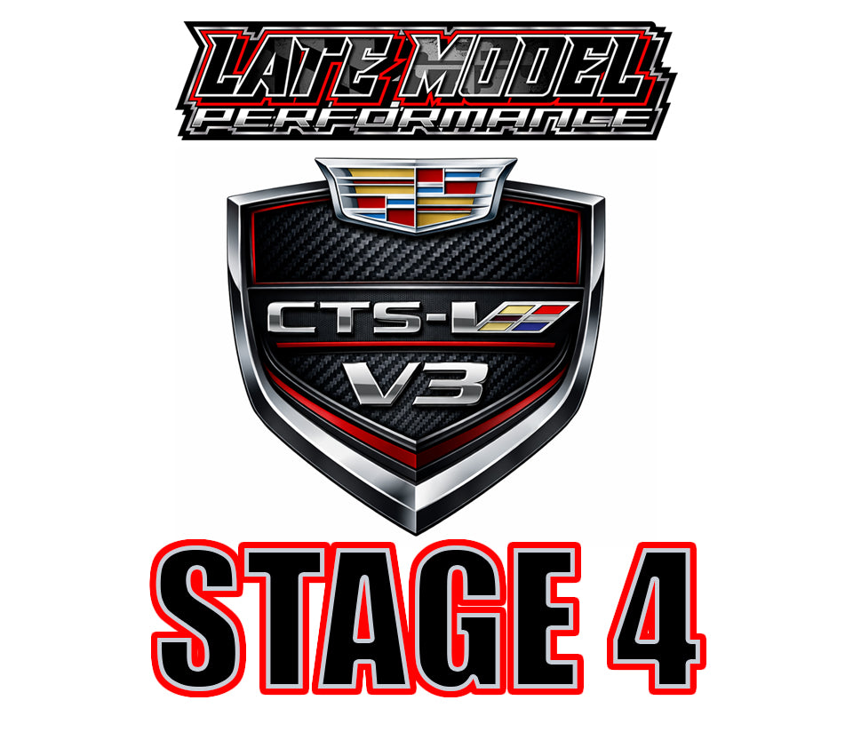 LMP Cadillac CTS-V3 Stage 4 Package showing upgraded performance parts on the engine bay of a luxury sedan.