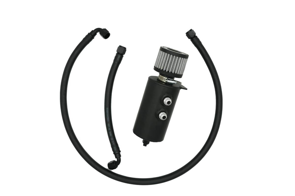 LMP Cadillac CT4-V Blackwing catch can installed in engine bay, black metal automotive accessory for engine performance.