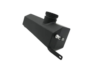 LMP Cadillac CT4-V Blackwing expansion tank showing black plastic reservoir with mounting bracket and hoses attached.