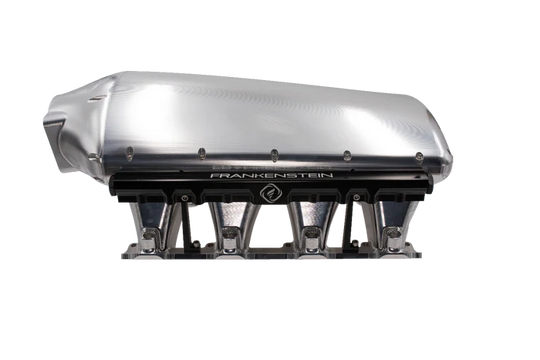 Frankenstein Engine Dynamics Freakshow LS/LT billet intake manifold with 102mm snout, showing polished metal finish and mounting ports.