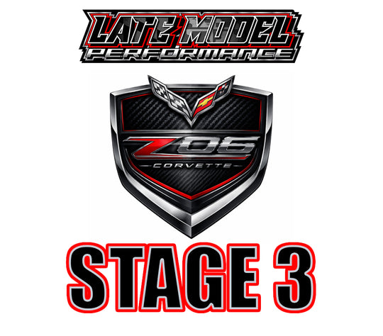 LMP Corvette C7 Z06 Stage 3 Package installed, showcasing upgraded performance parts on a sleek black Corvette Z06.