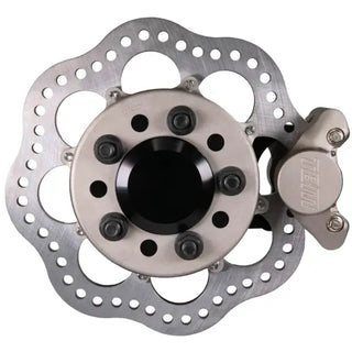 Front drag racing TBM Brake Kit for 2016-2022 Chevrolet Camaro 6th Gen, includes high-performance brake components with factory hubs.
