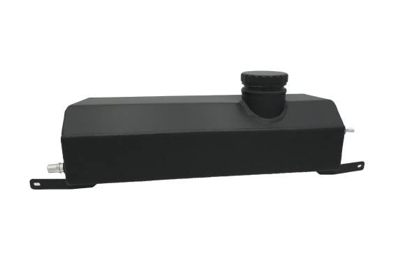 LMP Cadillac CT4-V Blackwing expansion tank, black plastic reservoir with mounting bracket, for vehicle cooling system.