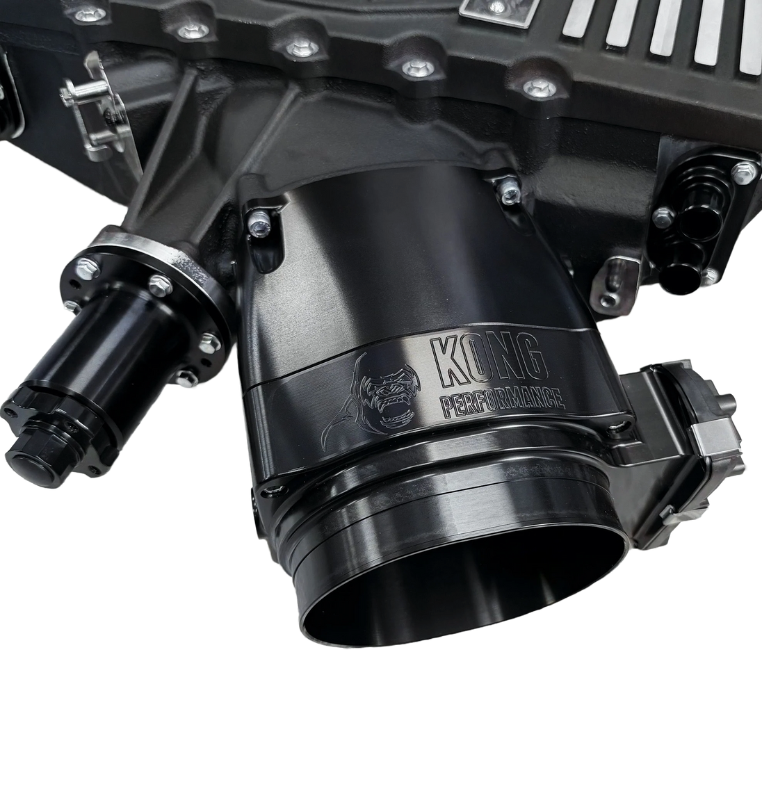 Kong Performance Magnuson LT4 2650 supercharger parts, includes Kong Extreme Race Throttle and billet snout upgrade on black finish.
