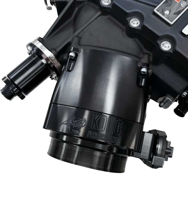 Kong Performance Magnuson LT4 2650 supercharger parts, billet snout upgrade and Extreme Race throttle, with detailed metal components.