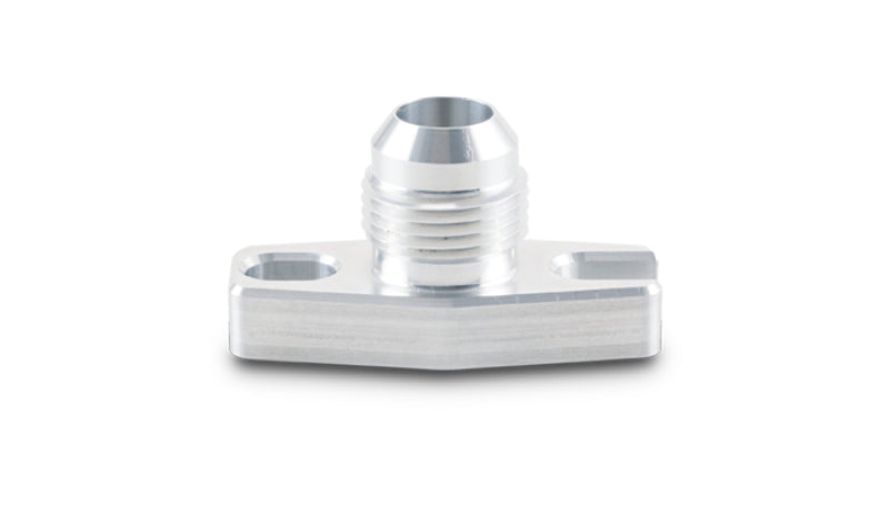Vibrant oil drain flange with integrated -10AN fitting for GT15-GT35 turbos, engine gasket part, metallic and durable construction.