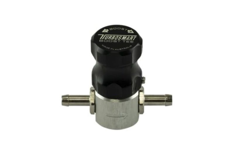 Turbosmart Boost Tee manual boost controller in black, with adjustable fittings and durable build for precise turbo boost control.