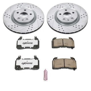 PowerStop Chevrolet Camaro Z26 Street Warrior front brake kit with performance brake rotors and calipers, installed on a 2010-2015 model.