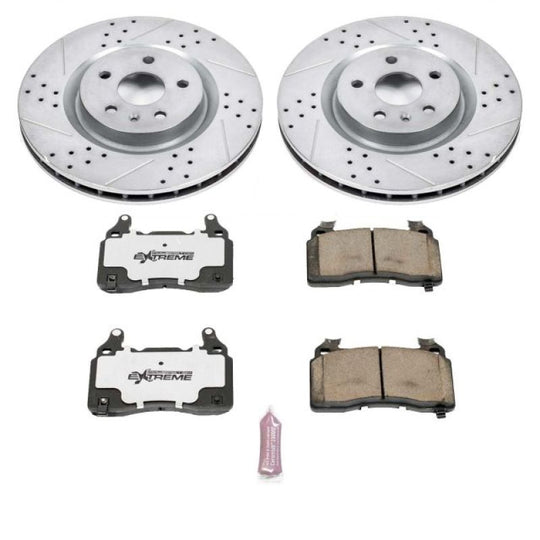 PowerStop Chevrolet Camaro Z26 Street Warrior front brake kit with performance rotors and pads, installed on a 2010-2015 Camaro.