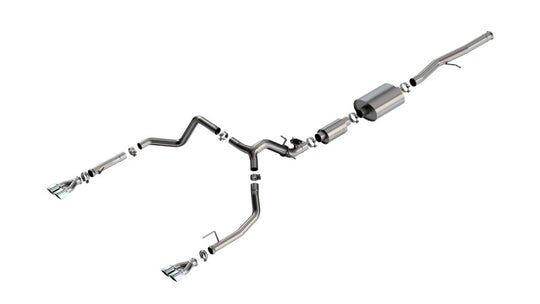 Borla 2024 Chevy Silverado 1500 6.2L V8 S-Type Catback Exhaust in chrome, showing the polished stainless steel muffler and piping.