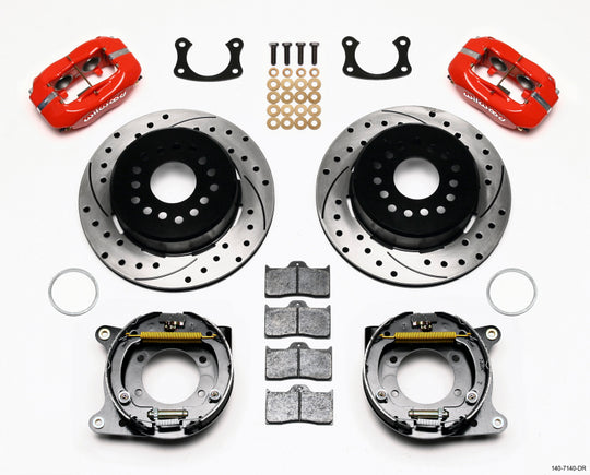 Wilwood Forged Dynalite Big Brake Kit with drilled red calipers and 2.50-inch offset for Ford vehicles, showcasing the brake components.