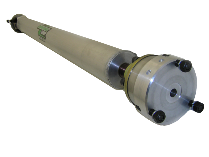 DSS 09-14 Dodge Charger SRT8 aluminum driveshaft by Driveshaft Shop, 4-inch 1-piece shaft with 3-bolt trans connection in black and silver