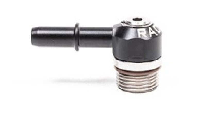 Radium Engineering Radium 8AN ORB swivel banjo fitting with 3/8 inch SAE male connection, showing the fitting's details and design