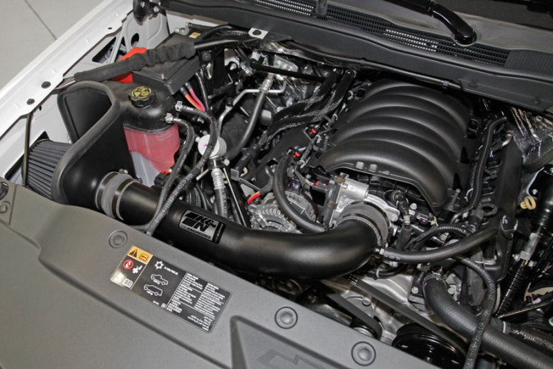 K&N 71 Series Performance Cold Air Intake Kit for Chevrolet Silverado, GMC Sierra, Suburban, Yukon 2014-2015, showing intake components