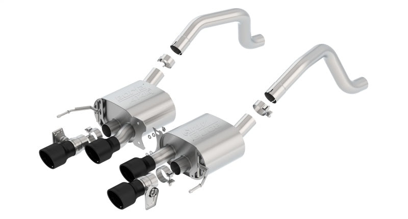 Borla axle back exhaust system for 2015+ Chevy Corvette C7 Z06 with black quad tips and NPP, featuring ATAK sound and without AFM