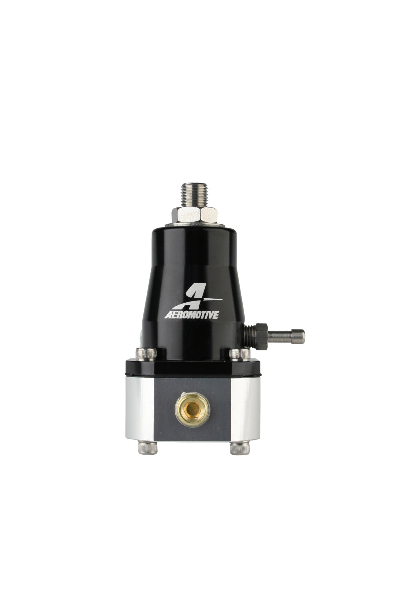 Aeromotive fuel pressure regulator and fitting kit with hoses and fittings for automotive performance applications.