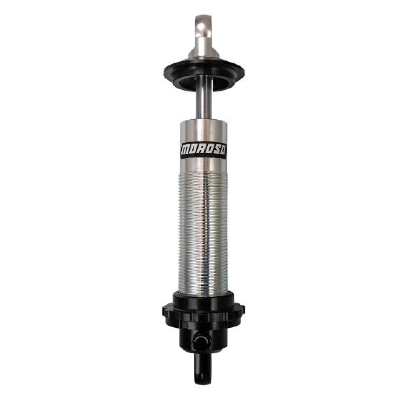 Moroso Magnum Series rear drag coil-over shock showing black metal body with mounting hardware for vehicle suspension.