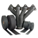 Black DEI Exhaust Wrap 1in x 100ft shown wrapped around automotive exhaust pipes for heat shielding and insulation.