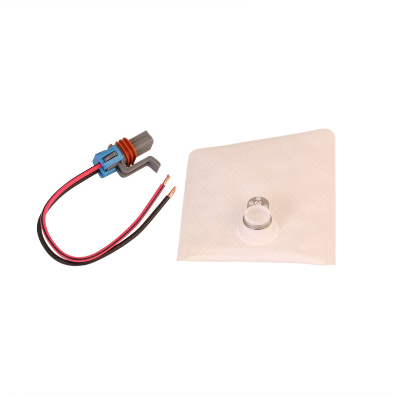 Aeromotive 450lph in-tank fuel pump installed in a vehicle, showcasing the compact design and electrical connections.