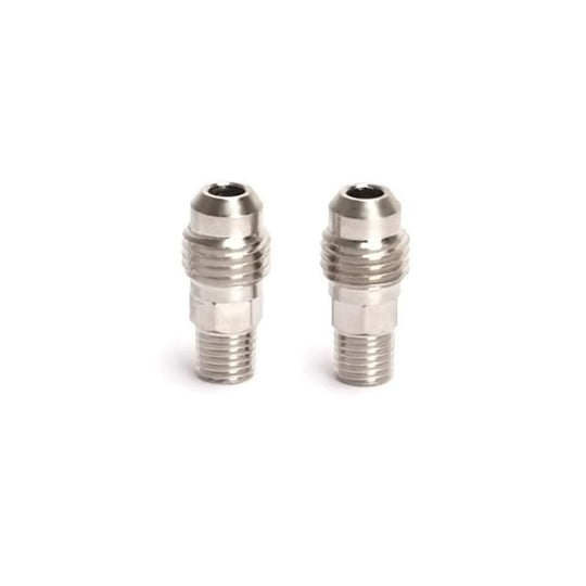 Turbosmart 1/16in NPT male AN-4 flare fitting showing metal fitting with threaded end and smooth flare connection