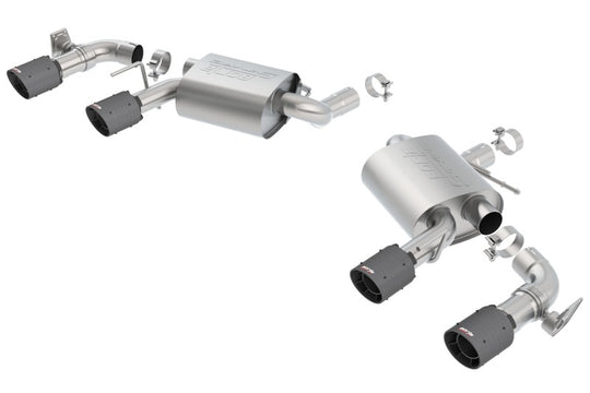 Borla axle back exhaust for 2016-2017 Chevrolet Camaro SS with black carbon fiber tips and dual mode valves.