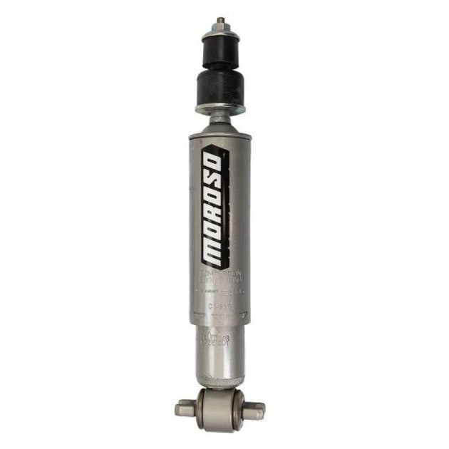 Moroso 88-00 GM full-size truck 3-way adjustable front drag shock showing coil spring and shock absorber for improved performance.