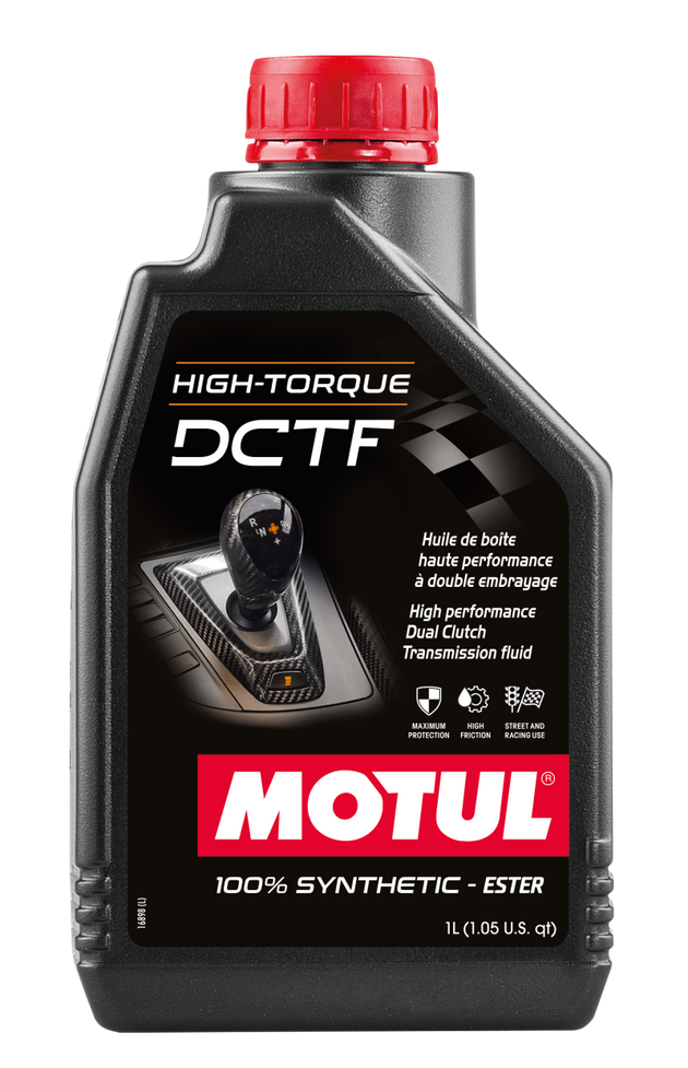 Motul High Performance DCT Gear Oil 1L bottle, designed for optimal transmission performance and smooth shifting.